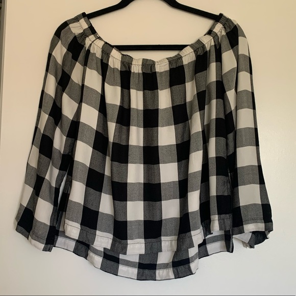 cloth & stone Tops - Cloth & Stone Black/White Plaid Off Shoulder Top